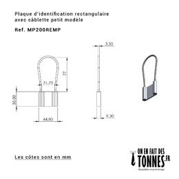 Plaque de marquage rectangulaire avec cablette petit modele dimensions