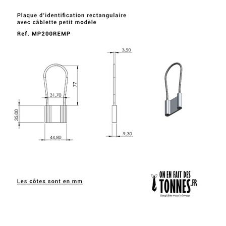 Plaque de marquage rectangulaire avec cablette petit modele dimensions
